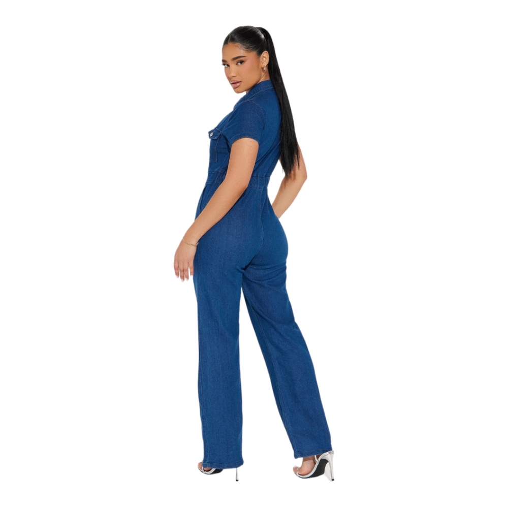 WOMEN'S DENIM JUMPSUIT - MEDIUM WASH SIZE XL - Picture 5 of 10